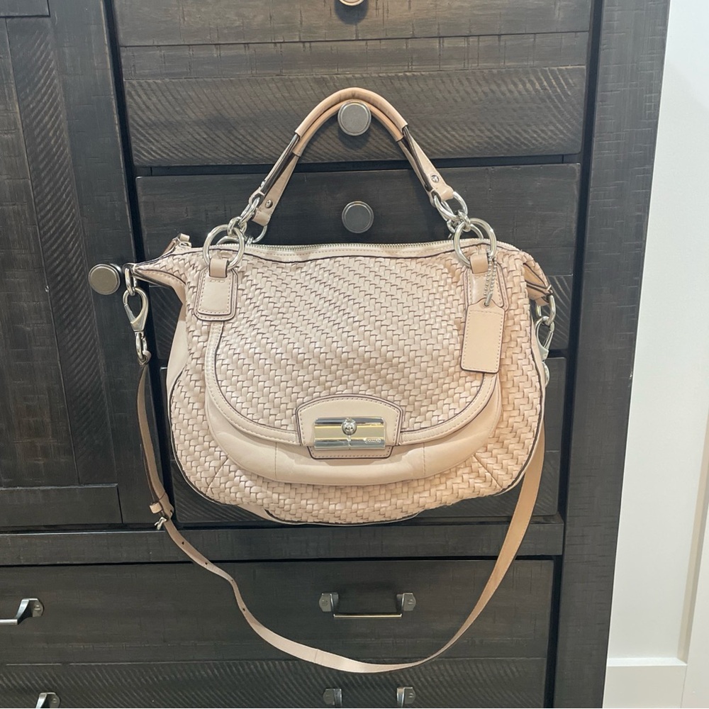 COACH Kristin Woven Leather Satchel/Crossbody Strap Blush Pink/Ivory **see desc*